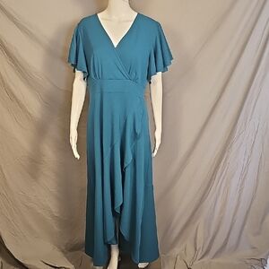 ZZV Elegant Teal V-Neck‎ Women's Dress